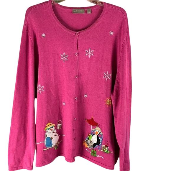 Croft & Barrow Snowman Penguin on Vacation Cardigan Size 3X - Picture 1 of 7
